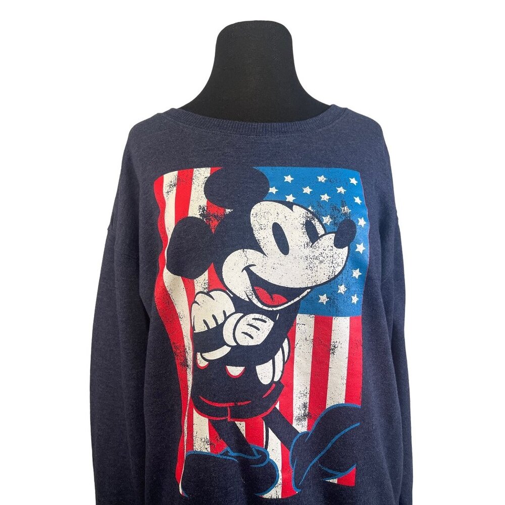 Disney Mickey Mouse Womens Sweatshirt Navy Blue Size L Cotton Blend Crewneck Goo